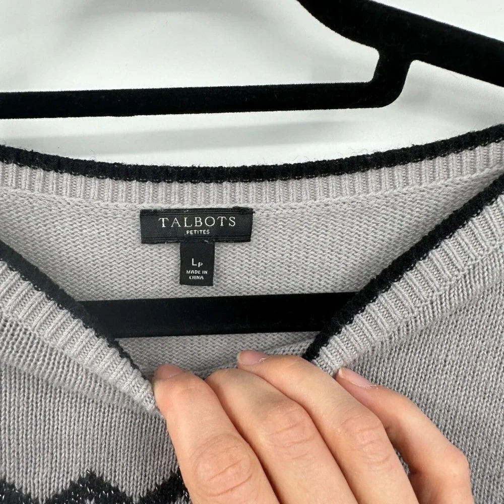 Talbots Womens Sweater LP Gray Metallic Preppy Pullover Casual Black Knit Petite